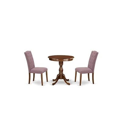 East West Furniture 3-Pc Dinette Room Set - 2 Kitchen Parson Chairs and 1 Dining Table (Mahogany Finish)