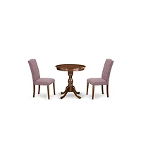 East West Furniture 3-Pc Dinette Room Set - 2 Kitchen Parson Chairs and 1 Dining Table (Mahogany Finish)
