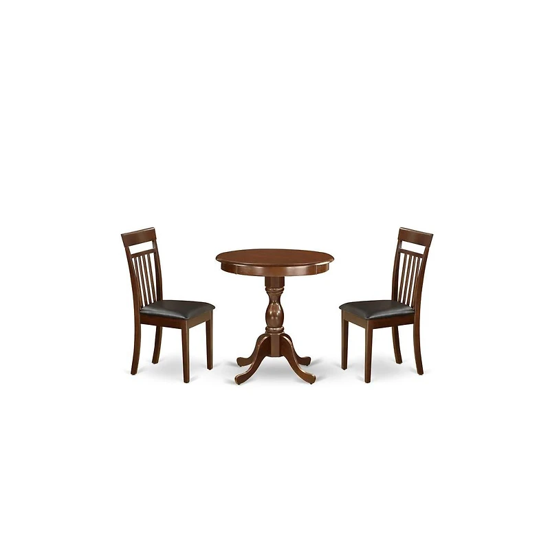 East West Furniture 3-Pc Kitchen Dining Set - 1 Kitchen Dining Table and 2 Dining Room Chairs (Mahogany Finish)