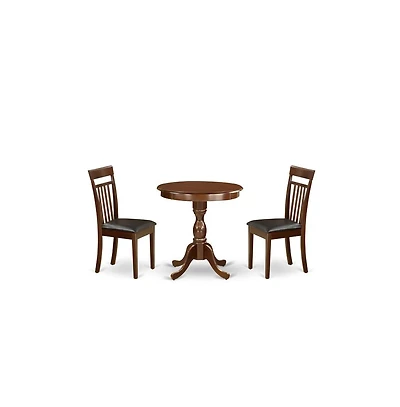 East West Furniture 3-Pc Kitchen Dining Set - 1 Kitchen Dining Table and 2 Dining Room Chairs (Mahogany Finish)