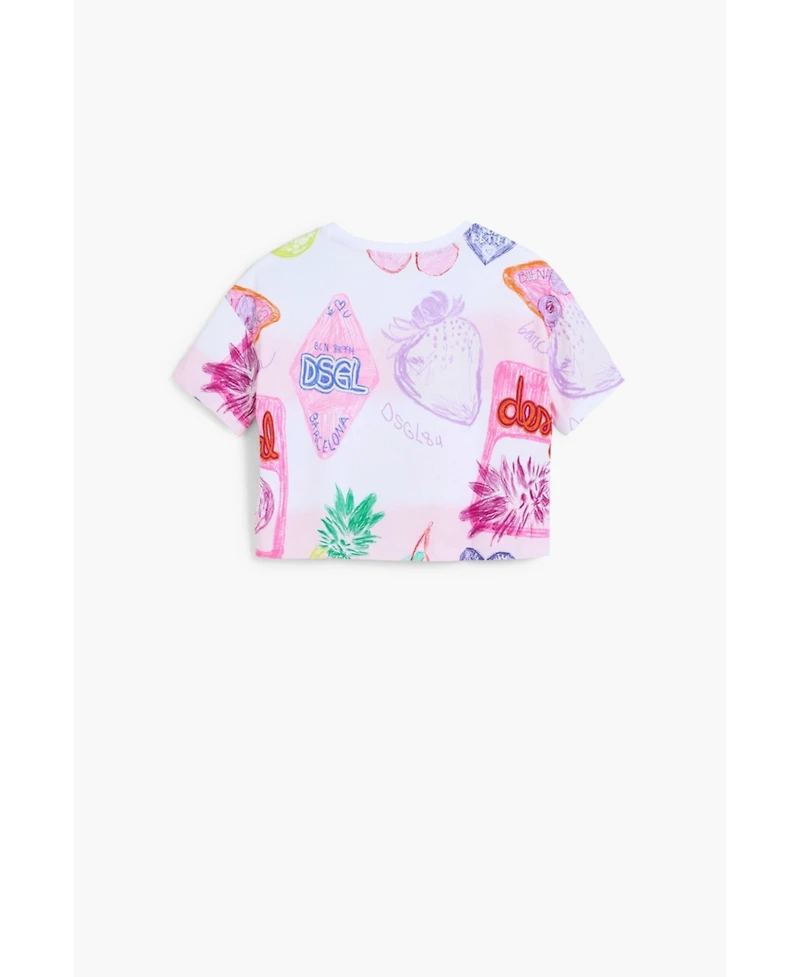 Desigual Girls's Cropped T-shirt with stamps