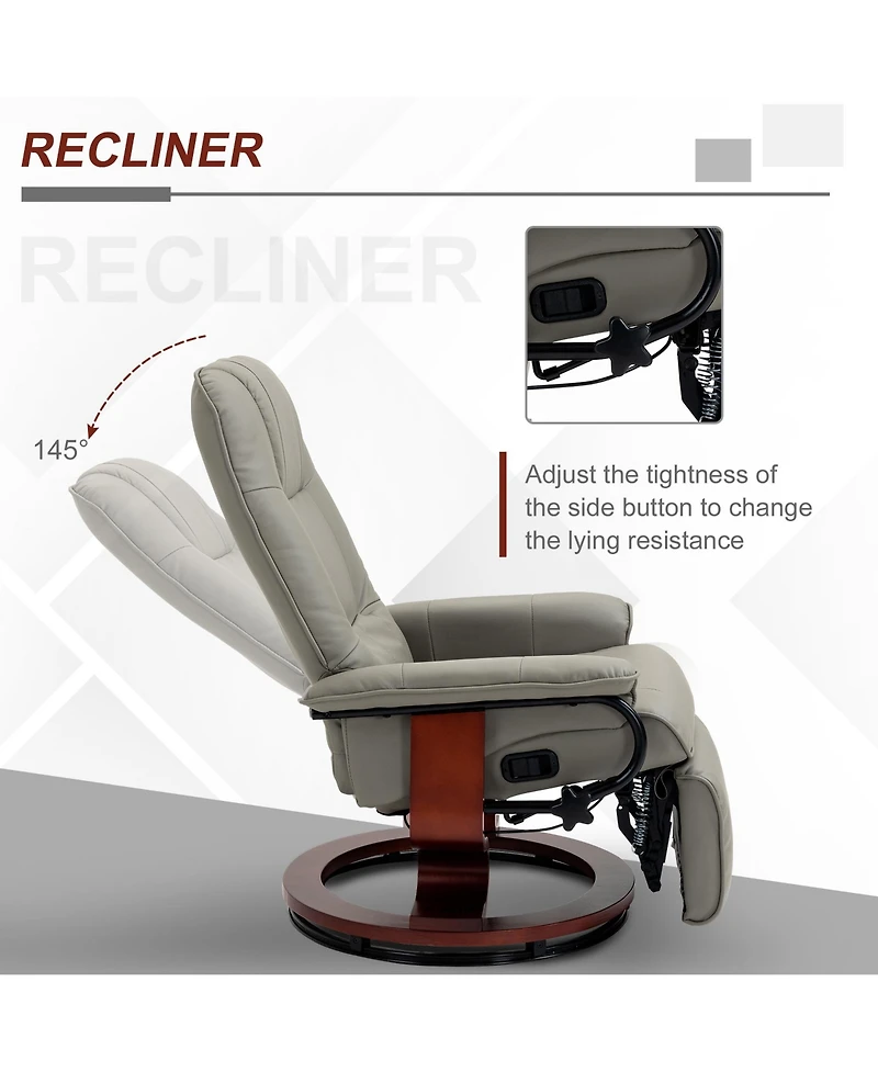 Homcom Faux Leather Manual Recliner with Swivel Wood Base Padded Armrest