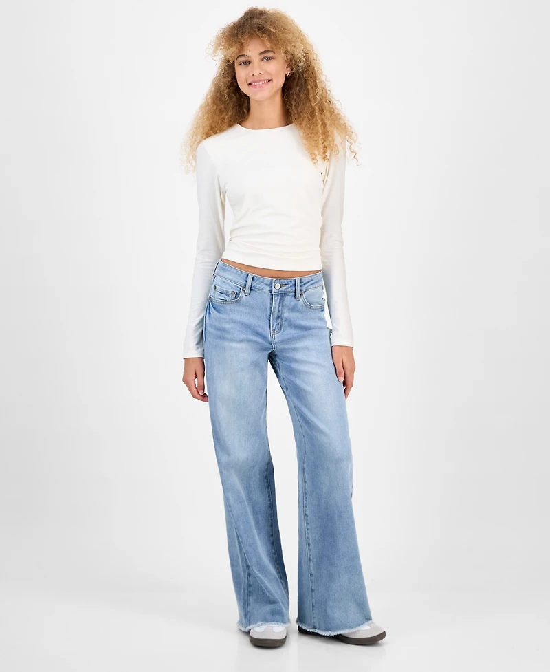 Indigo Rein Juniors' Mid-Rise Wide-Leg Jeans