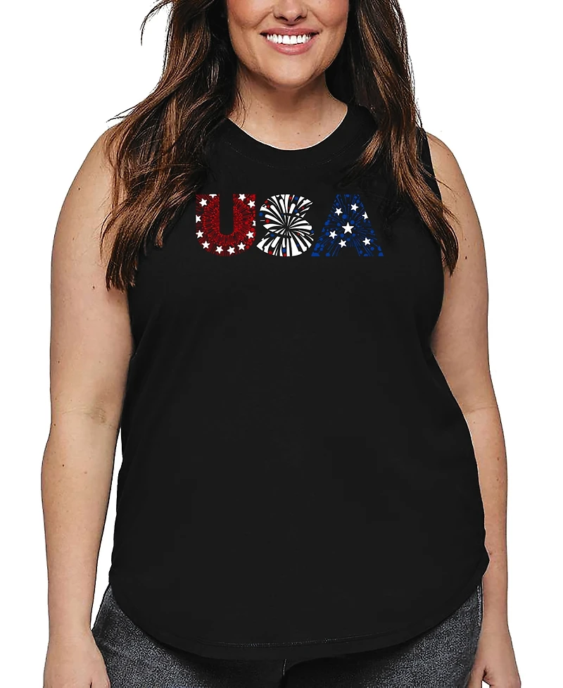La Pop Art Plus Usa Fireworks Word Tank Top