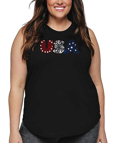 La Pop Art Plus Usa Fireworks Word Tank Top