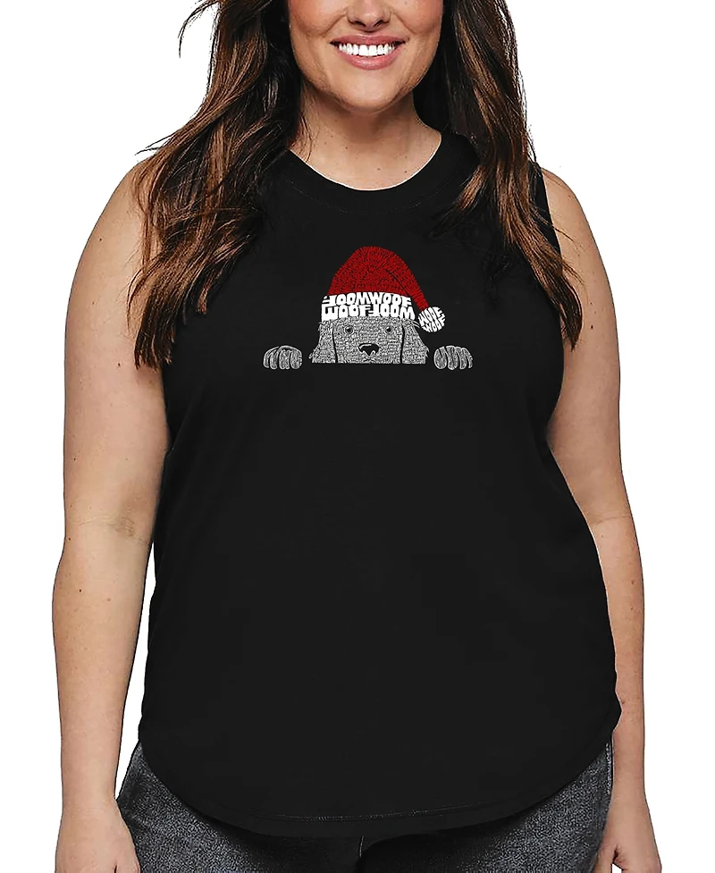 La Pop Art Plus Christmas Peeking Dog Word Tank Top