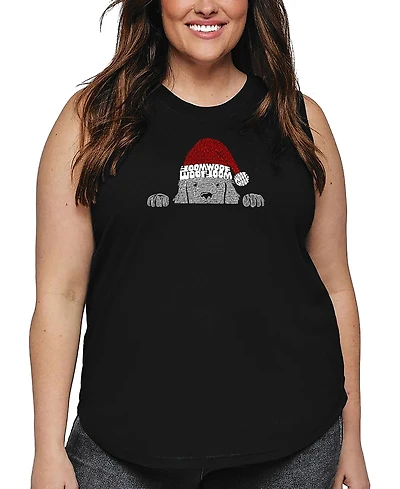 La Pop Art Plus Christmas Peeking Dog Word Tank Top