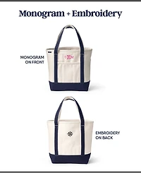 Lands' End Medium Solid Color 5 Pocket Zip Top Long Handle Canvas Tote Bag