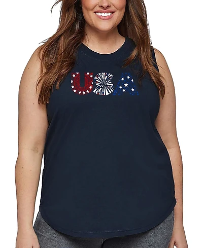 La Pop Art Plus Usa Fireworks Word Tank Top