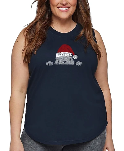 La Pop Art Plus Christmas Peeking Dog Word Tank Top