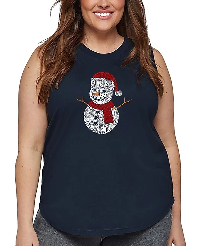 La Pop Art Plus Christmas Snowman Word Tank Top