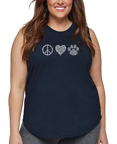 La Pop Art Plus Peace Love Cats Word Tank Top