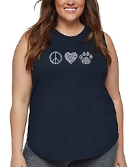 La Pop Art Plus Peace Love Cats Word Tank Top