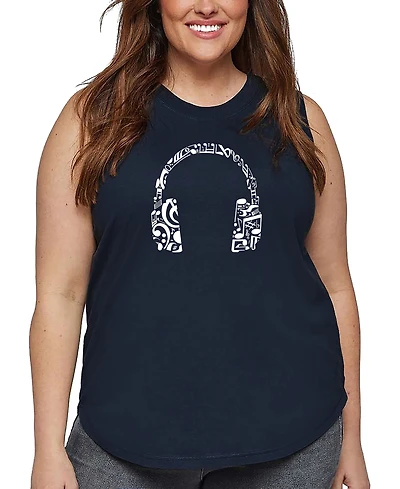 La Pop Art Plus Music Note Headphones Word Tank Top