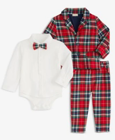First Impressions Baby Boys North Pole Cotton Flannel Blazer Bowtie Bodysuit Plaid Pants Set Macys Exclusive