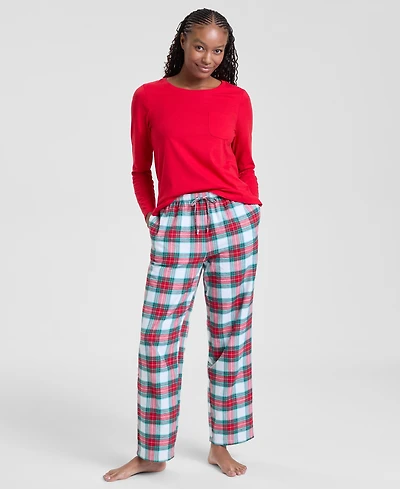 Holiday Lane's Women's Merry Plaid Crew Neck Matching Family Pajamas Set, Created for Macy's
