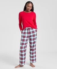 Holiday Lane's Women's Merry Plaid Crew Neck Matching Family Pajamas Set, Created for Macy's