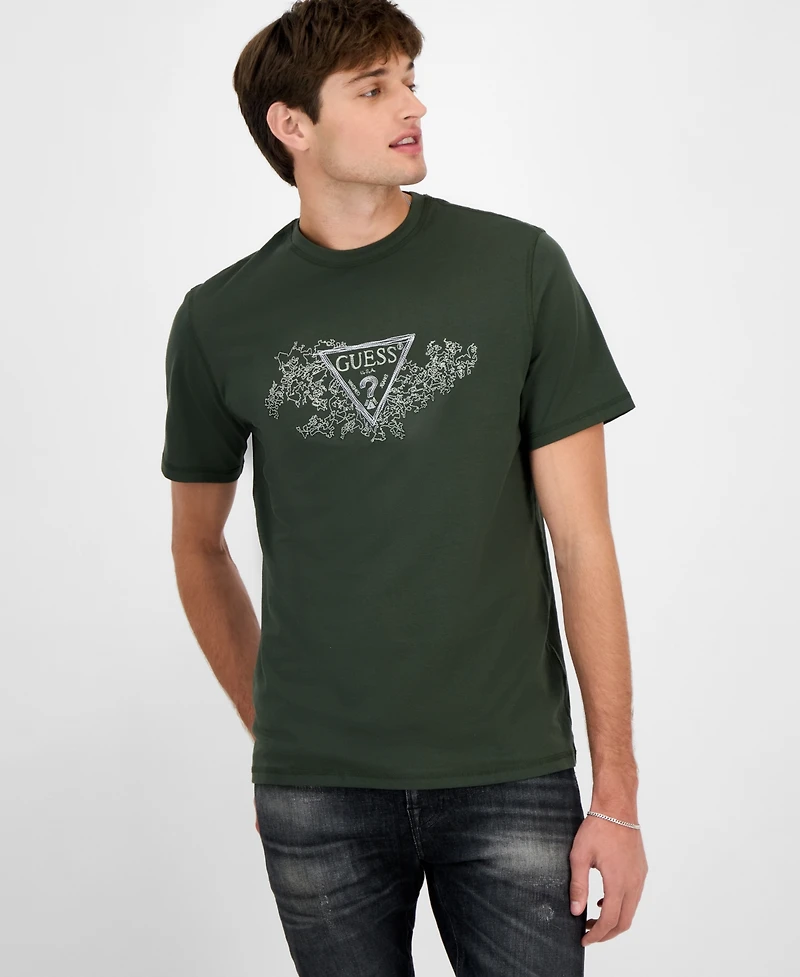 Guess Men's Short Sleeve Crewneck Embroidered Triangle Logo T-Shirt