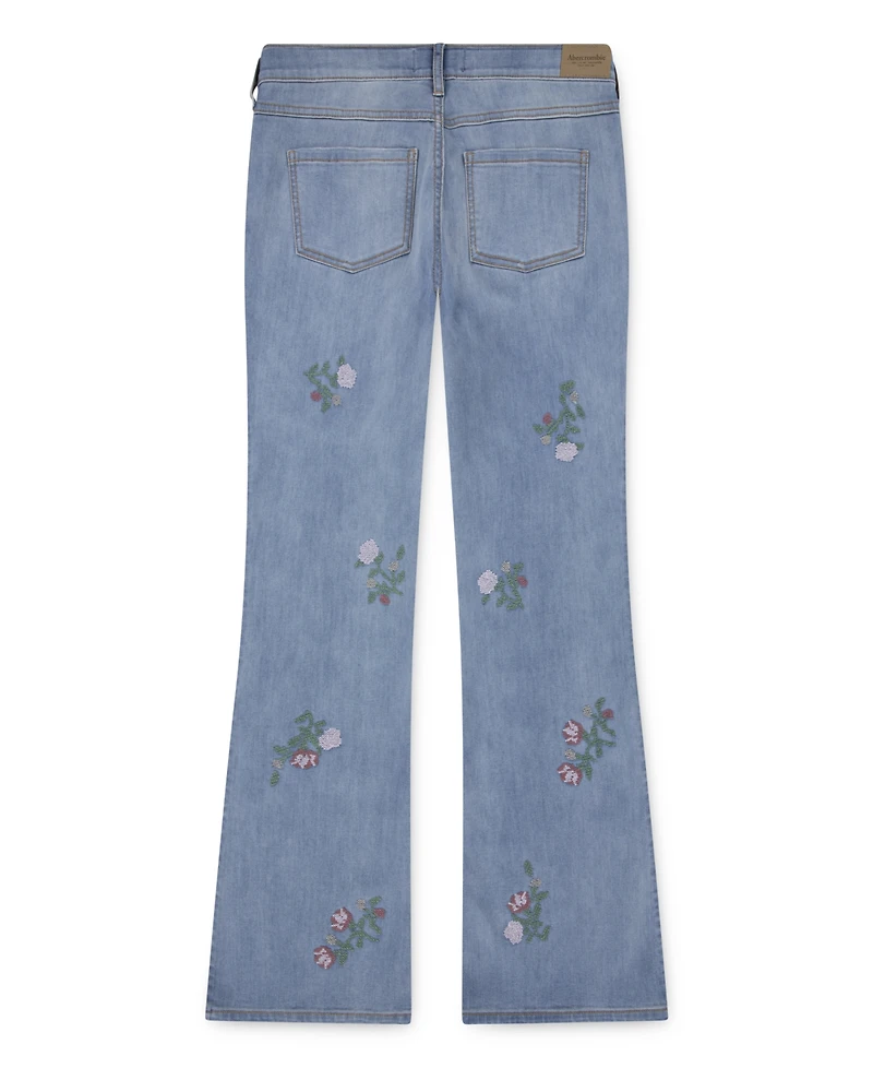 abercrombie kids Girls High-Rise Floral Embroidered Flared Jeans