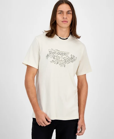 Guess Men's Short Sleeve Crewneck Embroidered Triangle Logo T-Shirt