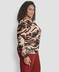 Dkny Plus Asymmetrical Neck Side Ruched Long Sleeve Top