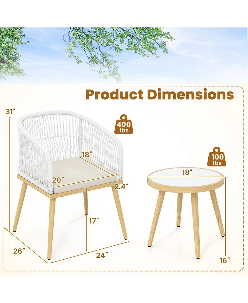 Slickblue 3-Piece Patio Bistro Conversation Set with 2 Chairs and Table for Backyard or Deck