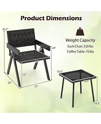 Slickblue 3-Piece Patio Pe Wicker Bistro Set with Quick-Drying Cushions and Coffee Table for Outdoor Use