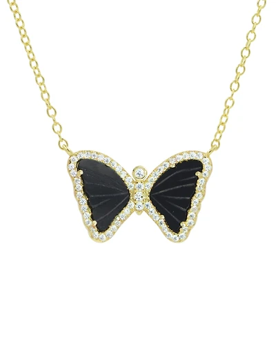 Kamaria Mini Butterfly Necklace with Black Onyx 14k Gold Plated Sterling Silver