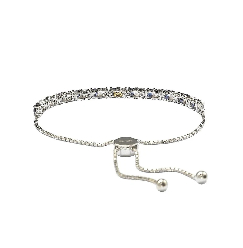Suzy Levian New York Sterling Silver Sapphire & Created White Alternating Adjustable Bolo Bracelet