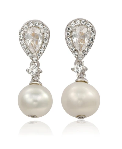 Suzy Levian New York Suzy Levian Sterling Silver Pearl & Pear Shape White Sapphire Earrings