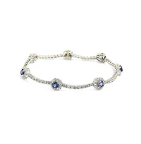 Suzy Levian New York Sterling Silver Sapphire & Created White Round Halo Pave Tennis Bracelet
