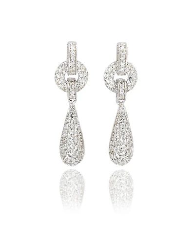 Suzy Levian Sterling Silver White Topaz Tear Drop Dangle Earrings