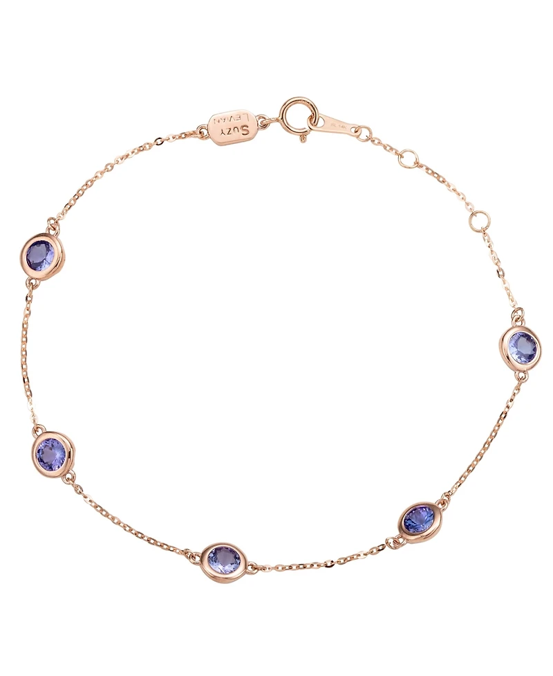 Suzy Levian 14K Gold 1.25 Cttw Round Cut Tanzanite Station Bracelet