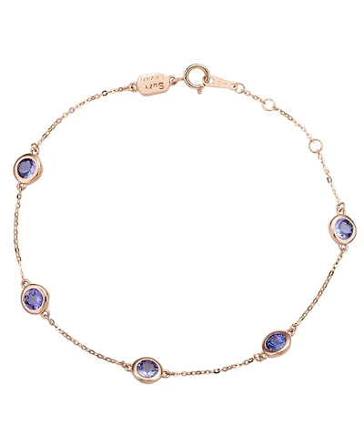 Suzy Levian 14K Gold 1.25 Cttw Round Cut Tanzanite Station Bracelet