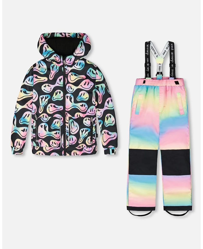 Deux par Girl Two-Piece Chill Outerwear Set with Light Insulation Rainbow Gradient