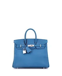 Pre-Owned Hermes Birkin 25 Handbag Blue Epsom with Palladium Hardware