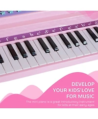 Kids Piano Keyboard Drum Set with Sounds, Microphone, Light, Stool