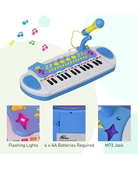 Qaba Kids Toddler Toy Piano Keyboard w/ Sitting Stool & Working Microphone,
