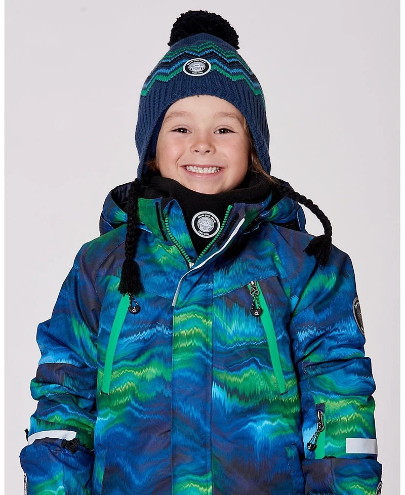 Deux par Boy Lined Peruvian Knit Pompom Hat Blue and Green - Toddler|Child