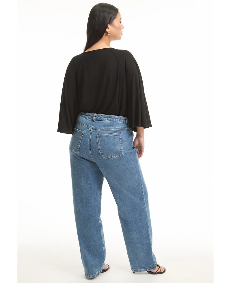 June + Vie Women's Plus Fit High-Rise Straight-Leg Stretch Jeans
