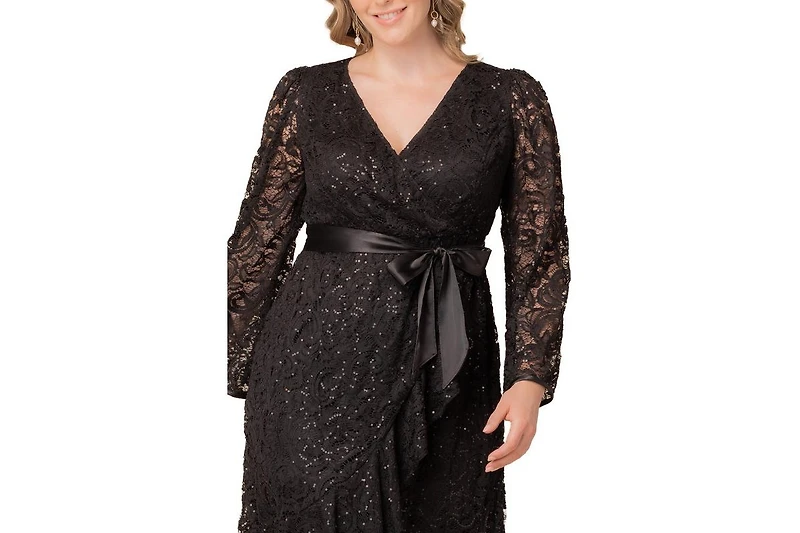 Kiyonna Women's Plus Cosmopolitan Sequin Lace Cocktail Dress