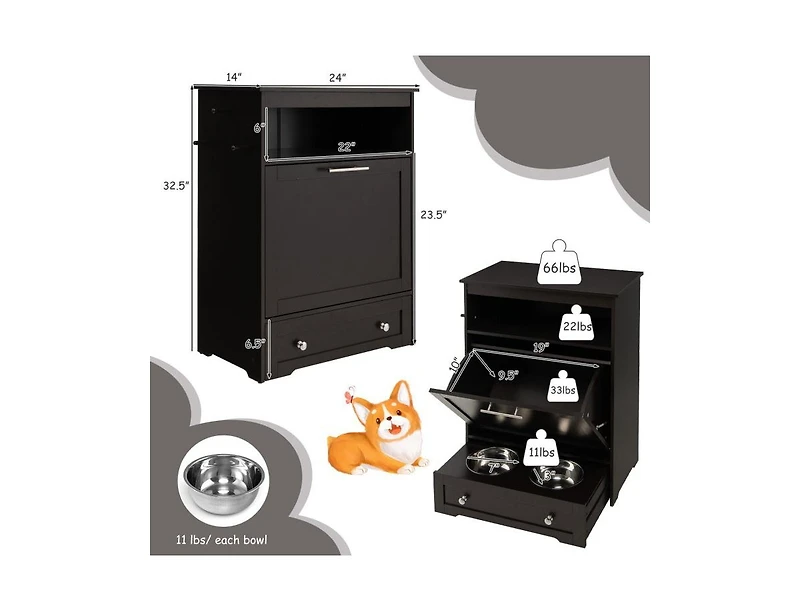 Pet Feeder Station with Stainless Steel Bowl