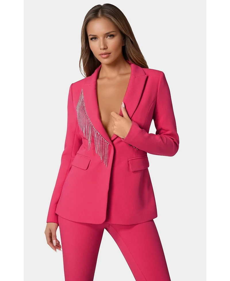 Bebe Women's Rhinestone Fringe Tailored Blazer