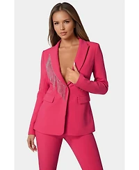 Bebe Women's Rhinestone Fringe Tailored Blazer