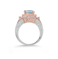 Suzy Levian Two-Tone Sterling Silver Emerald Cut Center Topaz Cocktail Milano Ring