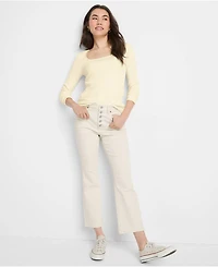 Lands' End Women's Recycled Denim High Rise Button Front Kick Flare Crop Jeans