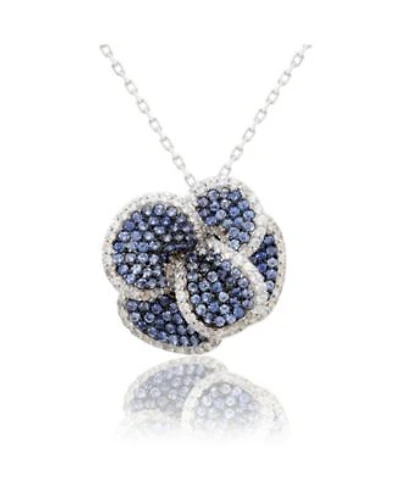 Suzy Levian Sterling Silver Sapphire Created White Sapphire Pave Peony Flower Pendant