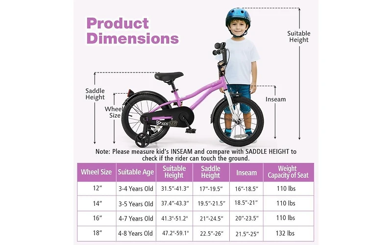 Kids Bike 16 Inch Training Bicycle with 2 Brakes for Ages 4-7