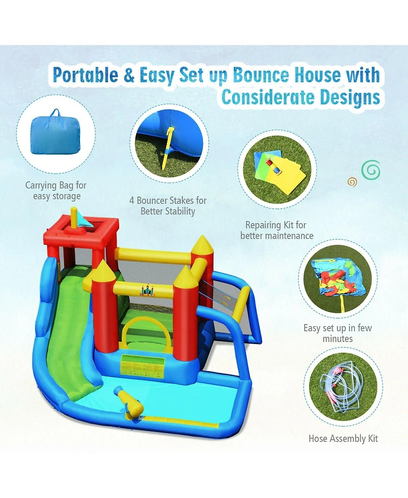 Inflatable Bouncer Bounce House with Water Slide and Splash Pool - No Blower