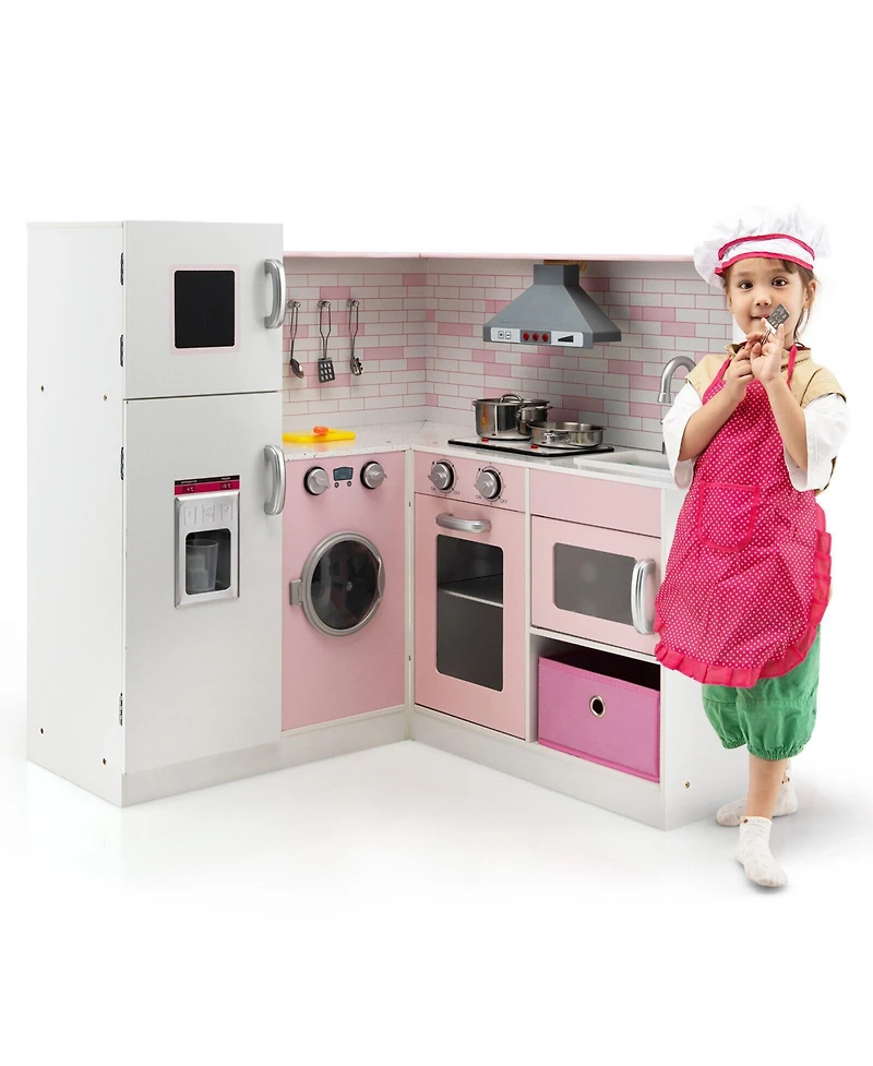 Corner Play Kitchen Wooden Toy Set with Sound and Light